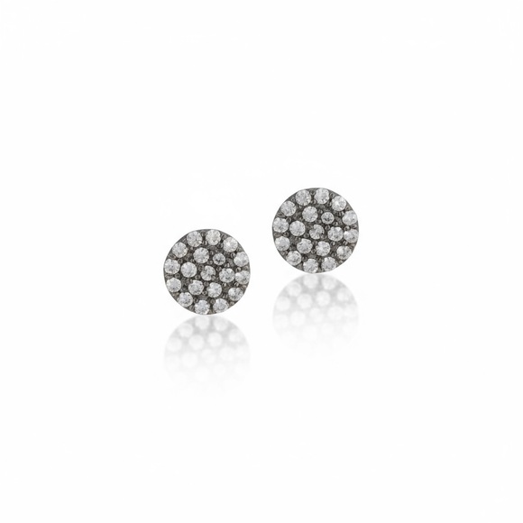 new Pave Cubic Zirconia CZ Studs ⍟ Rhodium Plate Sterling Silver ⍟ Hematite .925 - Picture 1 of 12